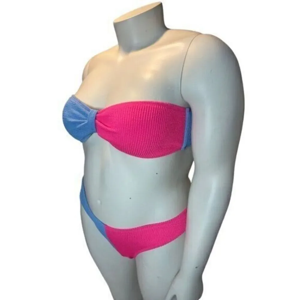 Addy Bandeau 2 Piece Bikini Size L Pink and Blue‎